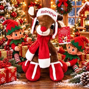 New Dan Dee Rudolph The Red Nosed Reindeer Stuffed Animal Plush Scarf & Hat